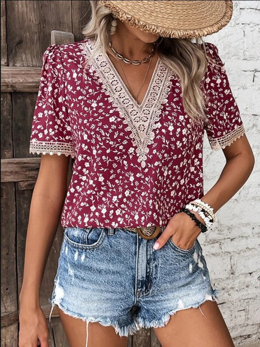 Printed V-Neck Blouse